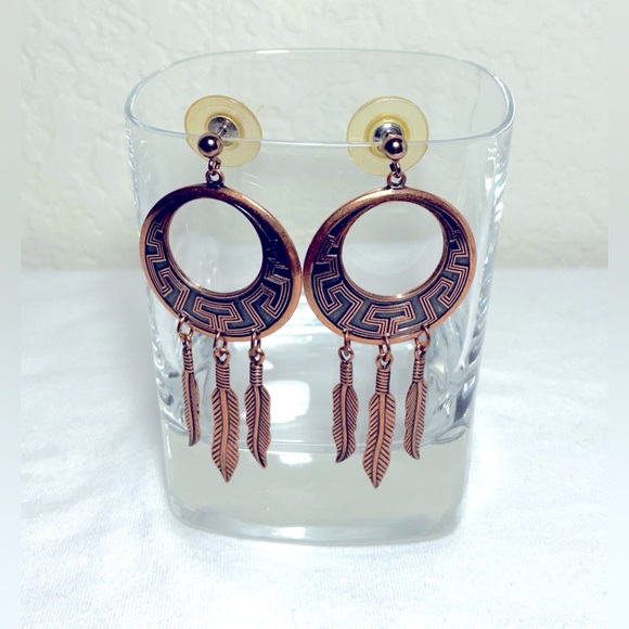 NWOT Native American Copper Earrings. Posts w/Dangling Copper Feathers. - Picture 1 of 9
